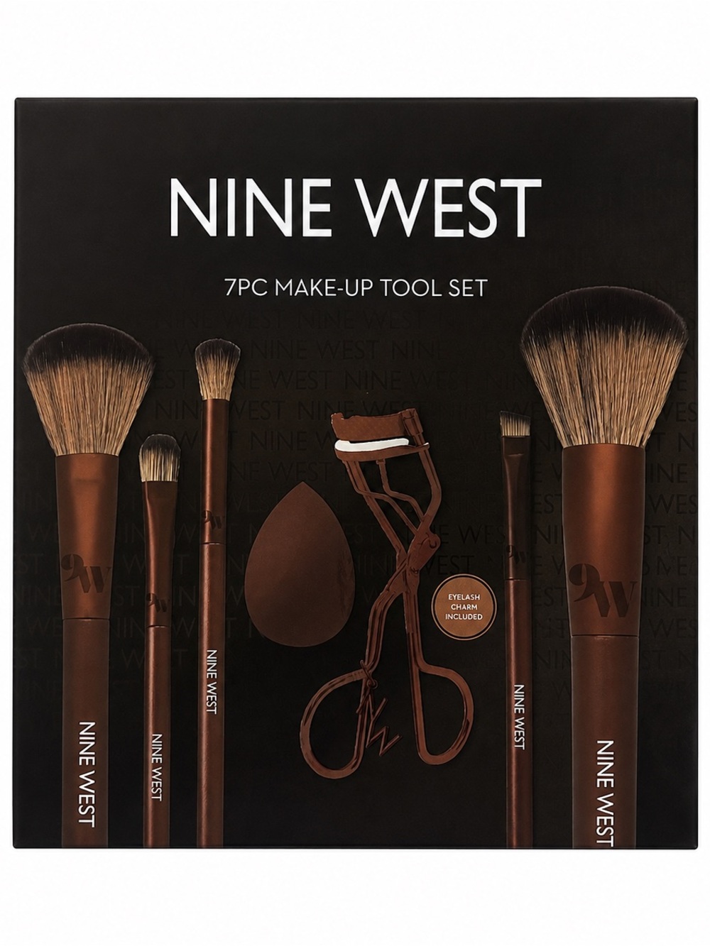 Nine West 7PC Makeup Tool Set Brushes Beauty Sponge Eyelash Curler New in Box